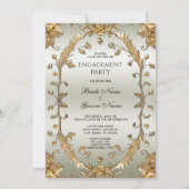 Goldene Verzierte Blume Verlobung Einladung (Vorderseite)