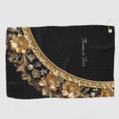 Goldene Verzierte Blumen Golfhandtuch (Horizontal)