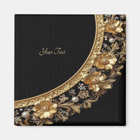 Goldene Verzierte Blumen Magnet (Vorne)