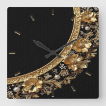 Goldene Verzierte Blumen Wanduhr