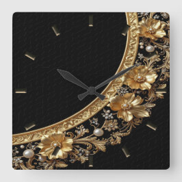 Goldene Verzierte Blumen Wanduhr