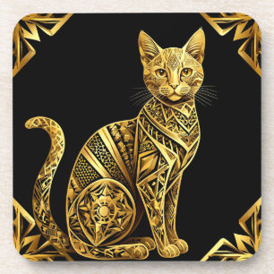 Goldene Verzierte Katzenillustration Getränkeuntersetzer