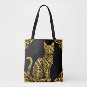 Goldene Verzierte Katzenillustration Tasche