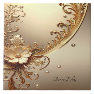 Goldene Verzierte Keramikfliese mit Blumenmuster