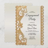 Goldene Verzierte Perlen Verlobung Einladung (Vorne/Hinten)