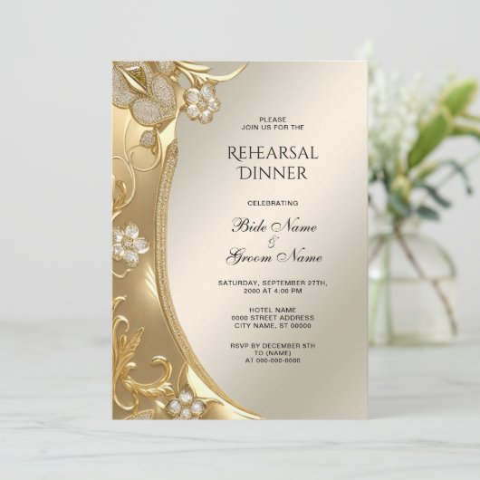 Goldene Verzierte Probe Einladung (Stehend Vorderseite)