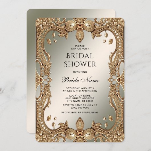 Goldene Verzierte Rahmen Bridal Dusche Einladung (Vorne/Hinten)