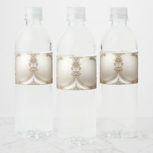 Goldene verzierte Rahmung mit Perlen Wasserflasche Wasserflaschenetikett