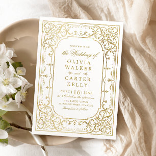Goldene verzierte romantische Hochzeit Einladung