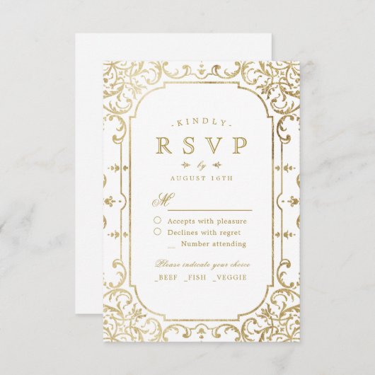 Goldene verzierte romantische UAWG RSVP Karte (Vorne/Hinten)