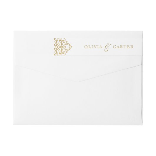 Goldene verzierte Rücksendeadresse für Hochzeiten (Rückseite)