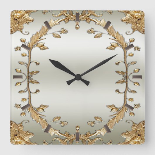 Goldene Verzierte Wall-Uhr Quadratische Wanduhr (Vorderseite)