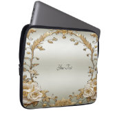 Goldene Verzierte weiße Blume Laptop-Sieb Laptopschutzhülle (Vorne Rechts)