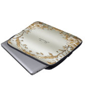 Goldene Verzierte weiße Blume Laptop-Sieb Laptopschutzhülle (Vorne Knopf)