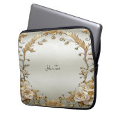 Goldene Verzierte weiße Blume Laptop-Sieb Laptopschutzhülle (Vorderseite Links)