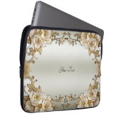 Goldene Verzierte weiße Blume Laptop-Sieb Laptopschutzhülle (Vorne Rechts)