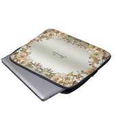 Goldene Verzierte weiße Blume Laptop-Sieb Laptopschutzhülle (Vorne Knopf)