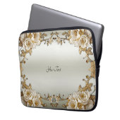 Goldene Verzierte weiße Blume Laptop-Sieb Laptopschutzhülle (Vorderseite Links)