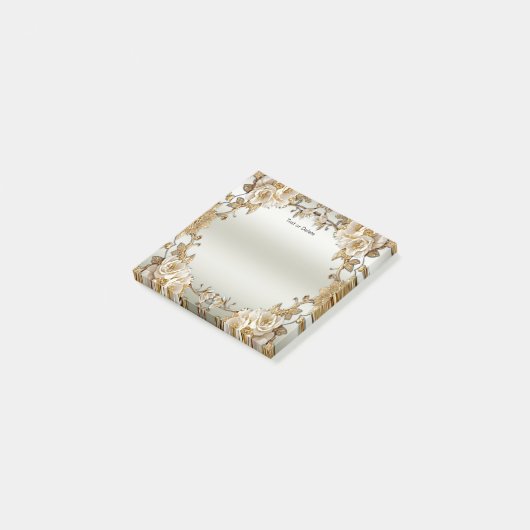 Goldene Verzierte weiße Blume Post it Notes Post-it Klebezettel (angewinkelt)