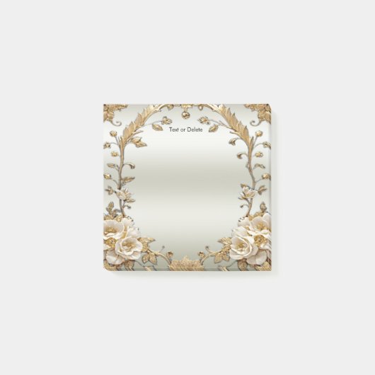 Goldene Verzierte weiße Blume Post it Notes Post-it Klebezettel (Vorderseite)