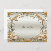 Goldene Verzierte weiße Blume Postkarte (Vorne/Hinten)