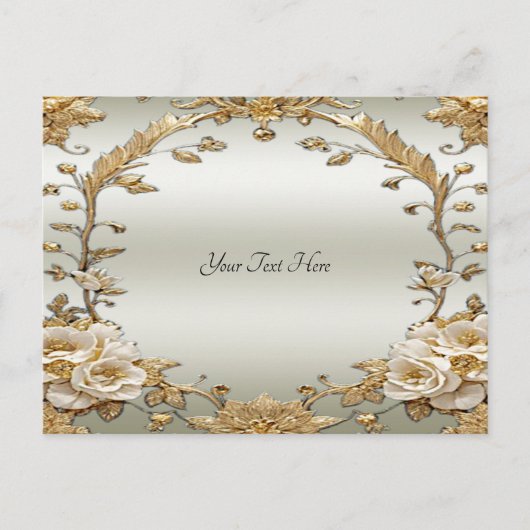 Goldene Verzierte weiße Blume Postkarte (Vorderseite)