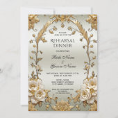Goldene Verzierte Weiße Blume Probe Abendessen Einladung (Vorderseite)