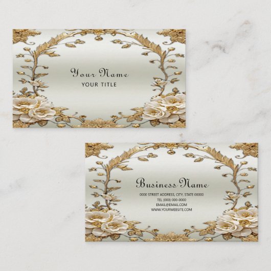 Goldene Verzierte weiße Blume - Visitenkarte (Vorne/Hinten)