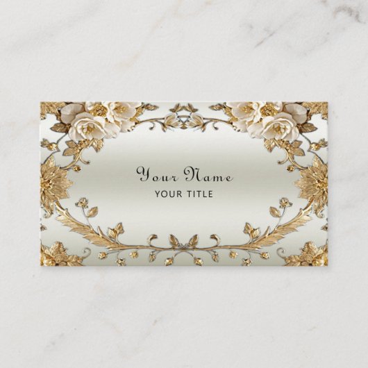 Goldene Verzierte weiße Blume - Visitenkarte (Vorderseite)