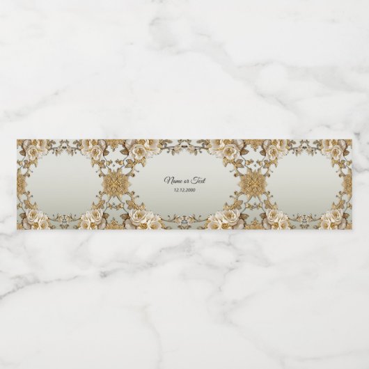 Goldene Verzierte weiße Blume Wasserflasche Wasserflaschenetikett (Einzelnes Label)