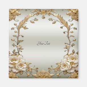Goldene Verzierte Weiße Blumen Magnet