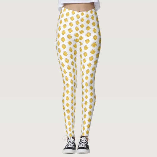 Goldene vierblättrige Kleeblatts auf weiß Leggings (Vorderseite)