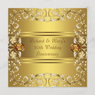 Goldene viktorianische Blumen Goldene 50. Hochzeit Einladung