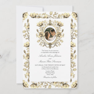 Goldene Vintage Blumen Foto Hochzeit Einladung