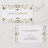 Goldene Vintage Blumenlatte auf Weiß Visitenkarte (Vorne/Hinten)