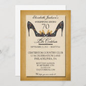 Goldene Vintage Blumenschuh 70. Geburtstagseinladu Einladung (Vorne/Hinten)