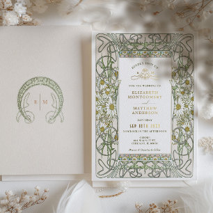 Goldene Vintage-Daisy-Kunst im Jugendstil zur Hoch Folieneinladung