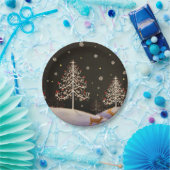 Goldene Vintage Hirschfamilie im Schneewald Pappteller (Party)