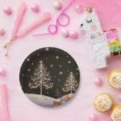 Goldene Vintage Hirschfamilie im Schneewald Pappteller (Party)