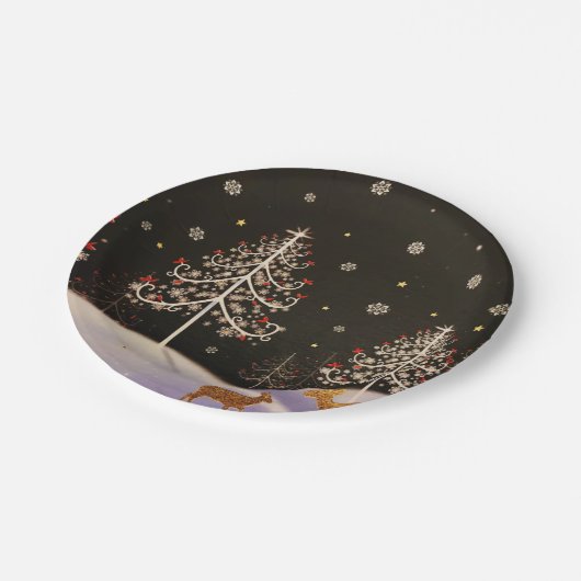 Goldene Vintage Hirschfamilie im Schneewald Pappteller (Schrägansicht)