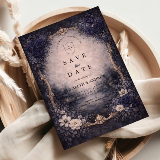 Goldene Vintage-Hochzeit mit Blumenmuster Save The Date