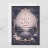 Goldene Vintage-Hochzeit mit Blumenmuster Save The Date (Vorderseite)