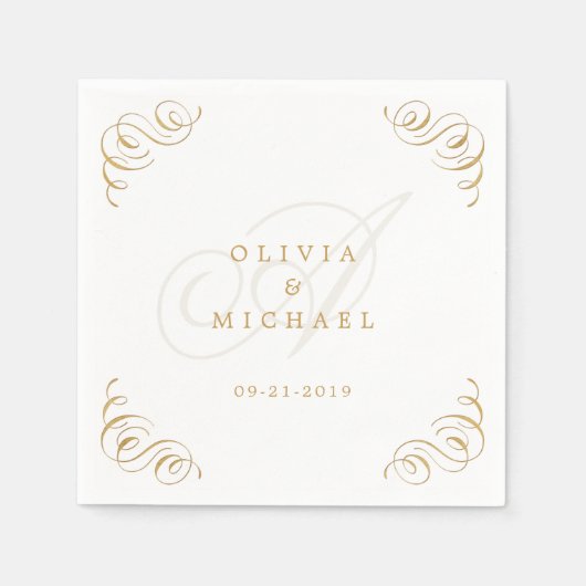 Goldene Vintage Kalligraphie-Hochzeit Serviette (Vorderseite)