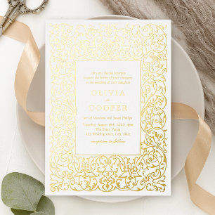 Goldene Vintage-Ornamentrahmen-Klassische Hochzeit Folieneinladung