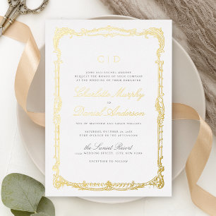 Goldene Vintage-Rahmen-Klassische Schrift Monogram Folieneinladung