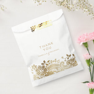 Goldene, Vintage Spitzen-Gastgeschenk Hochzeit Geschenktütchen