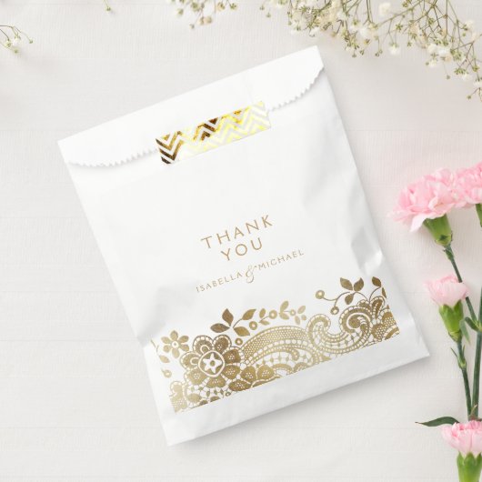 Goldene, Vintage Spitzen-Gastgeschenk Hochzeit Geschenktütchen (Versiegelt)