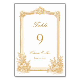 Goldene Vintage-Verzierte Hochzeitsumrandung Tischnummer