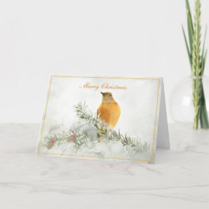 Goldene Vintage-Vogel-im-Schnee-Feiertagskarte Feiertagskarte