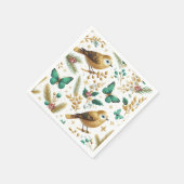 Goldene Vögel und Smaragdfarbene Schmetterlinge Ur Serviette (Ecke)